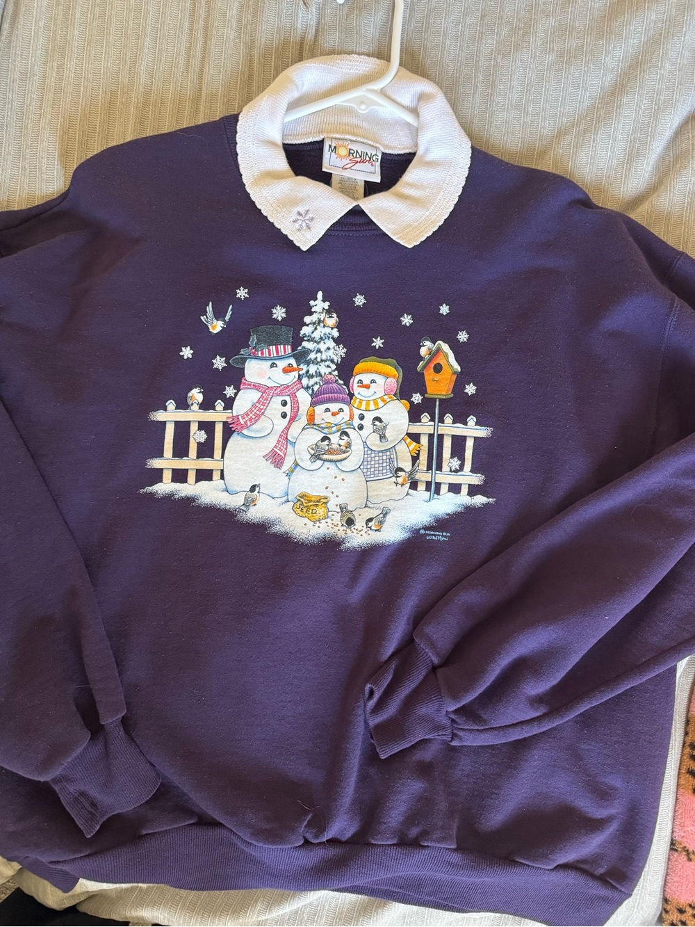 Morning Crewneck Sweater in Deep Purple with Snowman Graphic